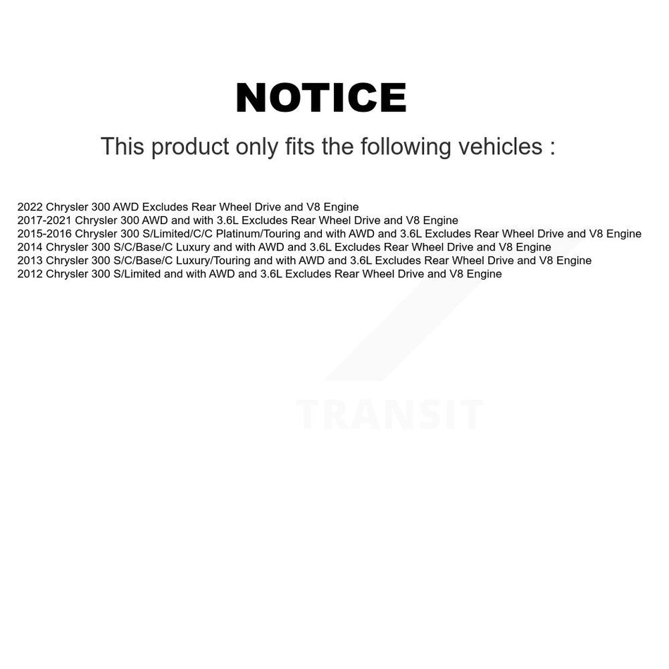 Front Rear Complete Suspension Shocks Strut And Coil Spring Mount Assemblies Kit For Chrysler 300 Excludes Wheel Drive V8 Engine - Left Right Side (Driver Passenger) K78M-100095