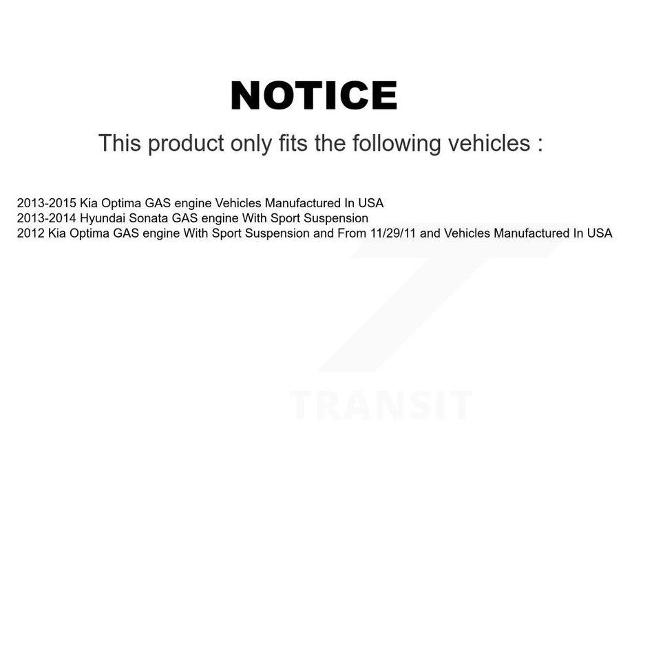 Front Rear Complete Suspension Shocks Strut And Coil Spring Mount Assemblies Kit For Kia Optima Hyundai Sonata - Left Right Side (Driver Passenger) K78M-100257