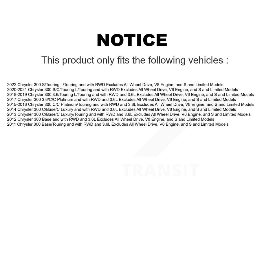 Front Rear Complete Suspension Shocks Strut And Coil Spring Mount Assemblies Kit For Chrysler 300 Excludes All Wheel Drive V8 Engine S Limited Models - Left Right Side K78M-100295
