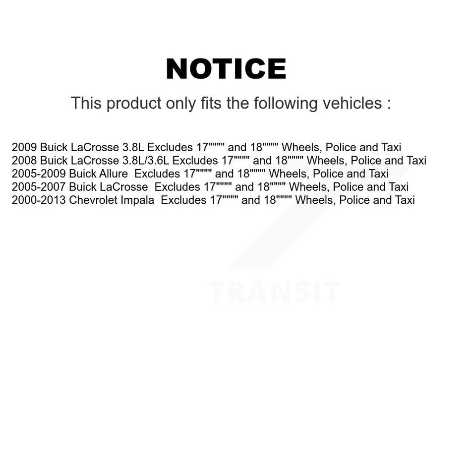 Front Rear Complete Suspension Shocks Strut And Coil Spring Mount Assemblies Kit For Chevrolet Impala Buick LaCrosse Allure Excludes 17" 18" Wheels Police Taxi Left Right Side K78M-100381