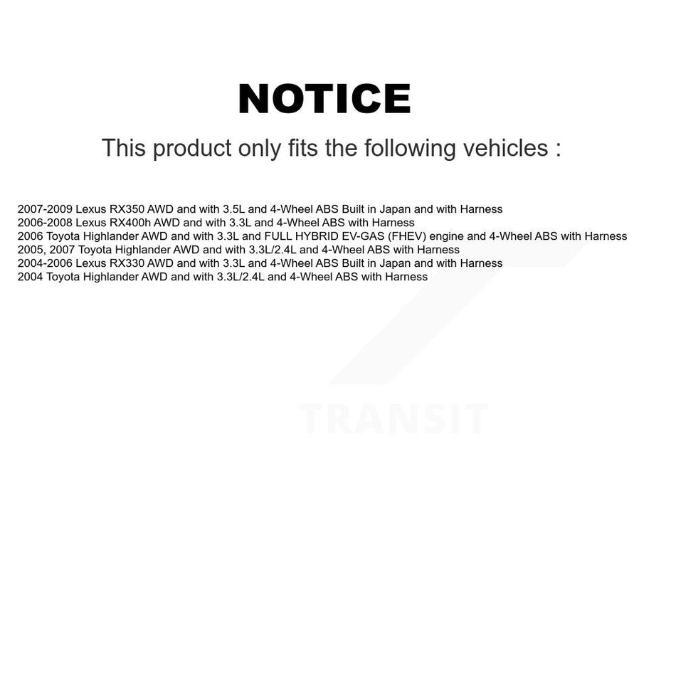 Rear Wheel Hub Bearing And ABS Sensor Kit For Lexus RX350 Toyota Highlander RX330 RX400h K7S-101226