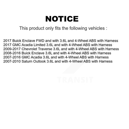 Rear Wheel Hub Bearing Sensor Kit For GMC Acadia Buick Enclave Chevrolet Traverse Saturn K7S-101407