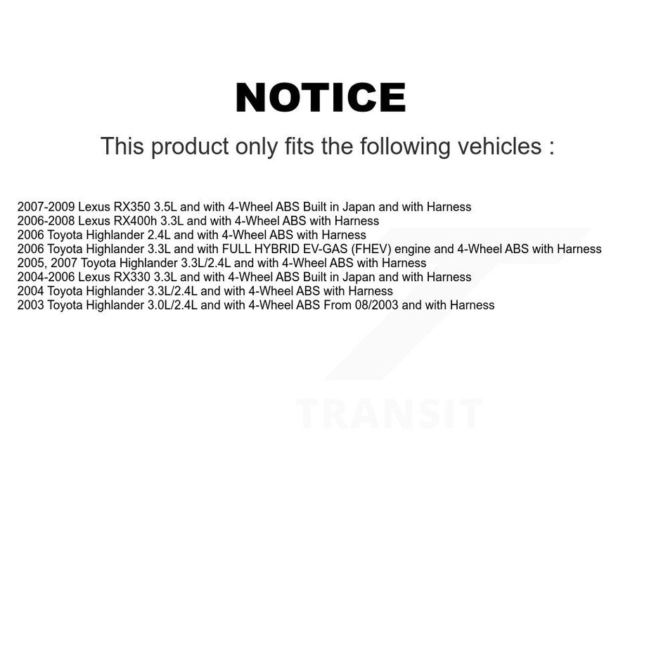 Front Wheel Bearing And ABS Sensor Kit For Lexus RX350 Toyota Highlander RX330 RX400h K7S-102114