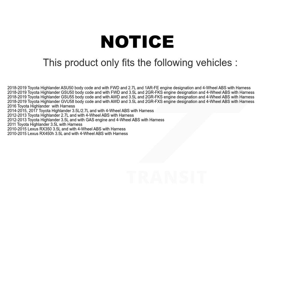Front Wheel Bearing ABS Sensor Kit For Toyota Highlander Lexus RX350 RX450h with Harness K7S-102196