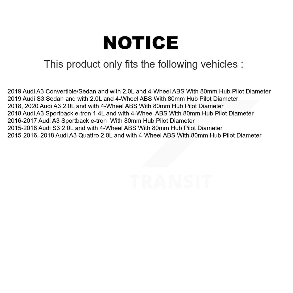 Front Wheel Hub Bearing And ABS Sensor Kit For Audi A3 Quattro S3 Sportback e-tron K7S-102265