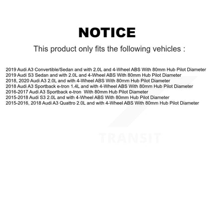 Front Wheel Hub Bearing And ABS Sensor Kit For Audi A3 Quattro S3 Sportback e-tron K7S-102317