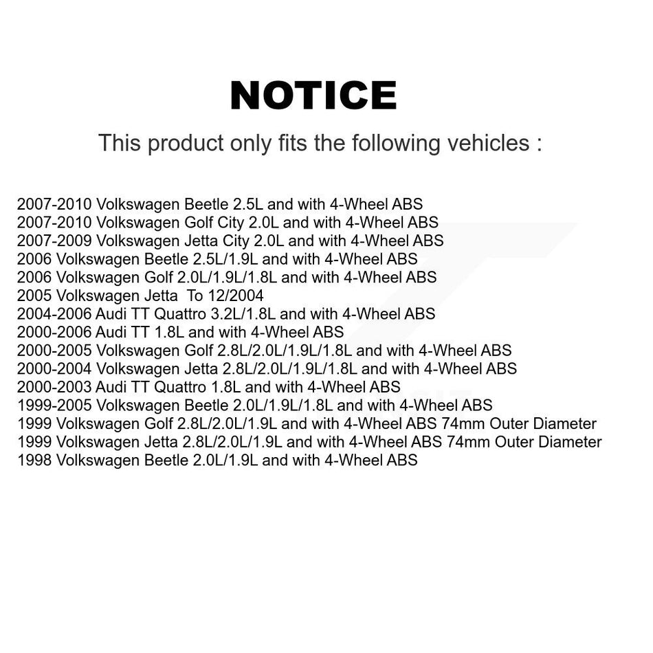 Front Wheel Bearing ABS Sensor Kit For Volkswagen Jetta Golf Beetle City Audi TT Quattro K7S-102656
