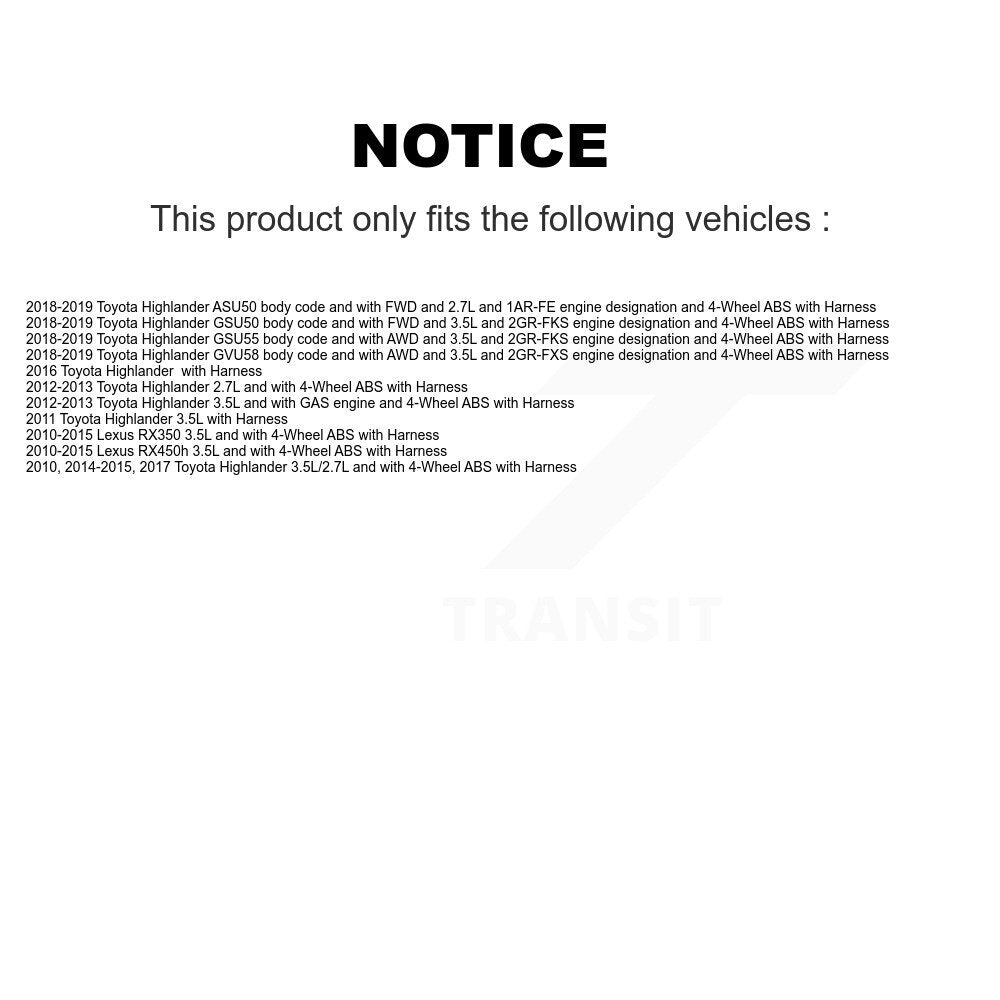 Front Wheel Bearing ABS Sensor Kit For Toyota Highlander Lexus RX350 RX450h with Harness K7S-102751