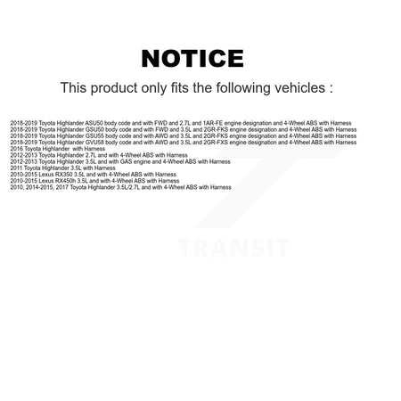 Front Wheel Bearing ABS Sensor Kit For Toyota Highlander Lexus RX350 RX450h with Harness K7S-102751