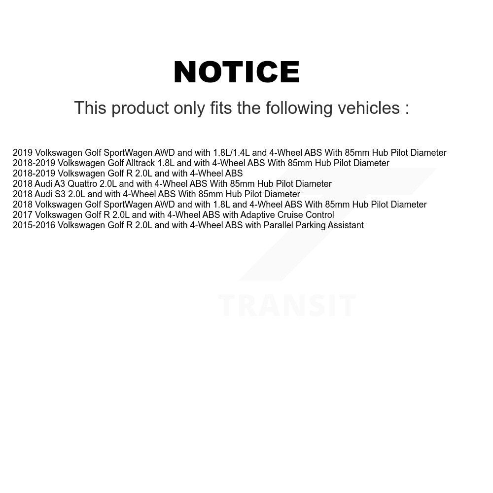Front Rear Wheel Hub Bearing & Sensor Kit (8Pc) For Volkswagen Golf SportWagen R Alltrack K7S-102801