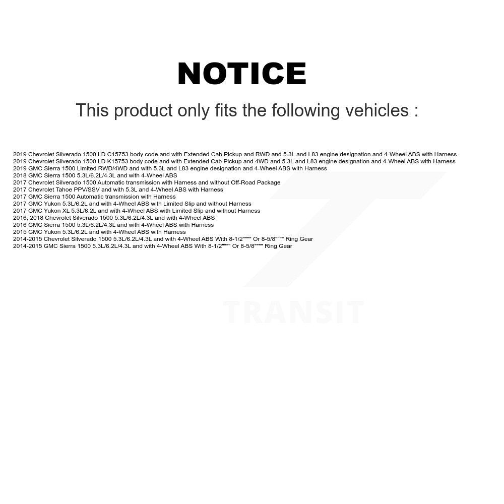 Rear Wheel Bearing Sensor Kit For GMC Chevrolet Sierra 1500 Silverado LD Limited Yukon XL K7S-103377