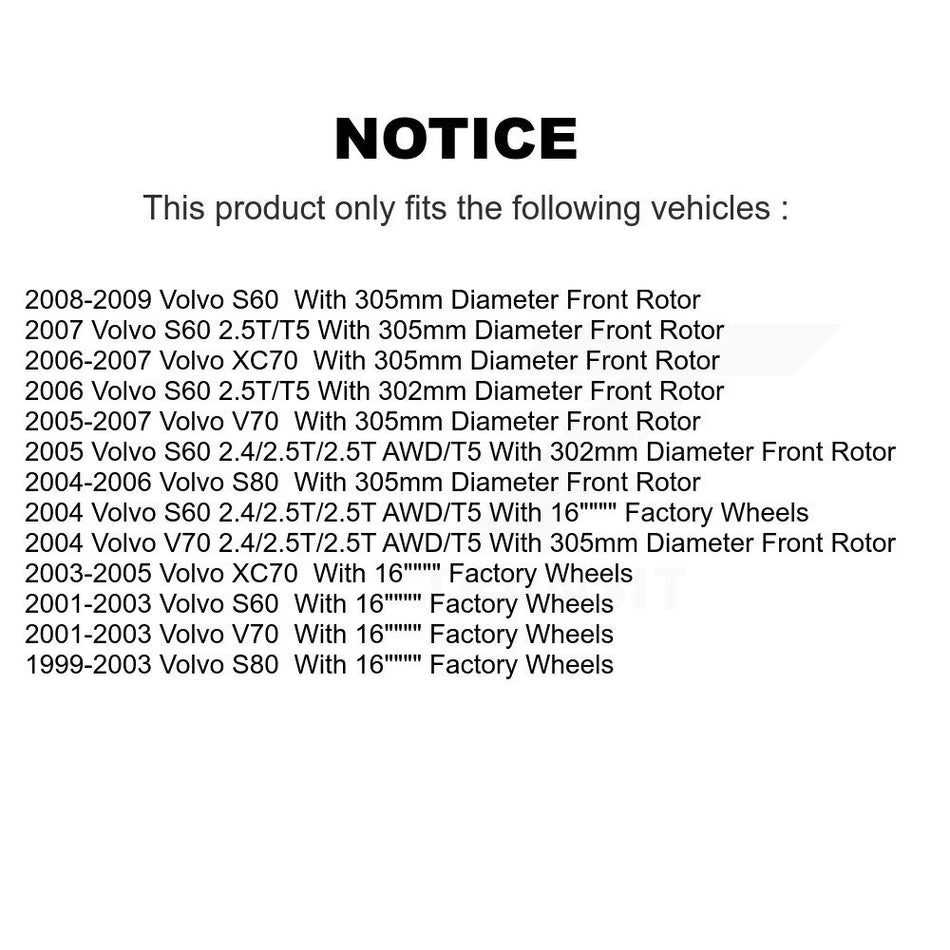 Front Disc Brake Rotors Pair For Volvo S60 V70 XC70 S80 K8-100333