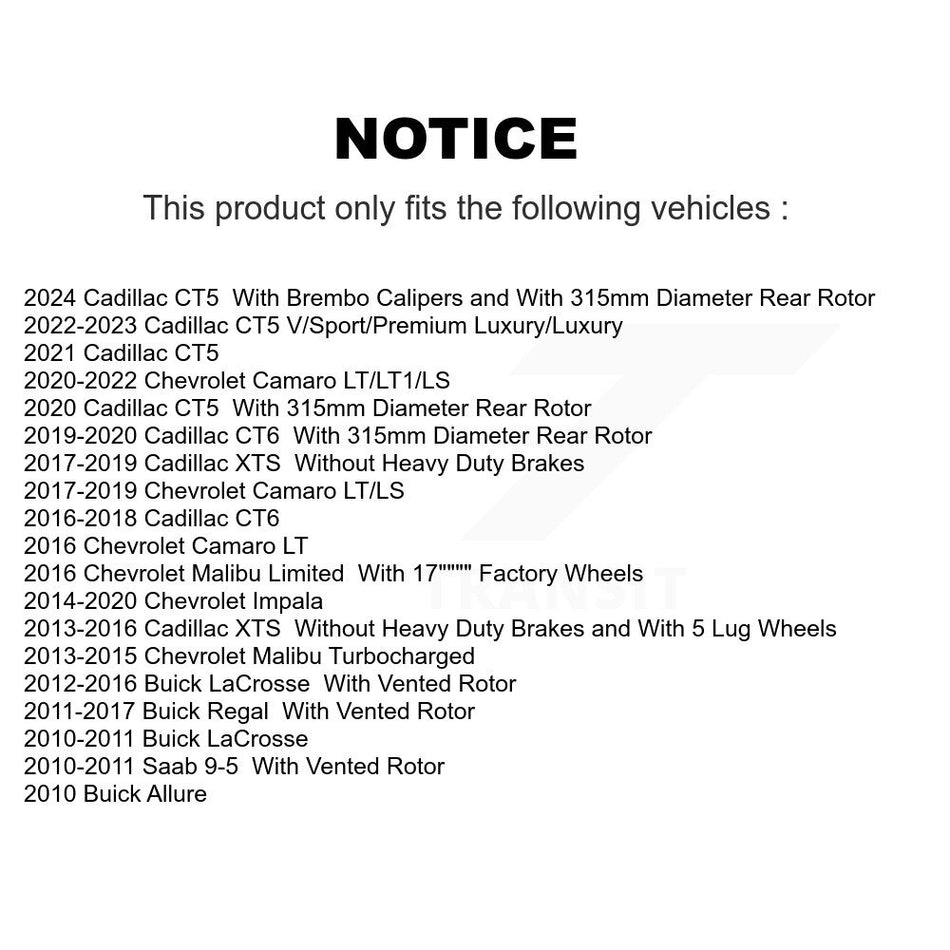 Rear Disc Brake Rotors Pair For Chevrolet Malibu Buick Impala LaCrosse Camaro Cadillac Regal XTS Limited CT6 Saab 9-5 CT5 Allure K8-100614