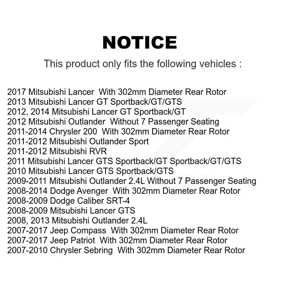 Rear Disc Brake Rotors Pair For Jeep Patriot Dodge Chrysler Compass Avenger 200 Mitsubishi Sebring Lancer Caliber Outlander Sport RVR K8-100703