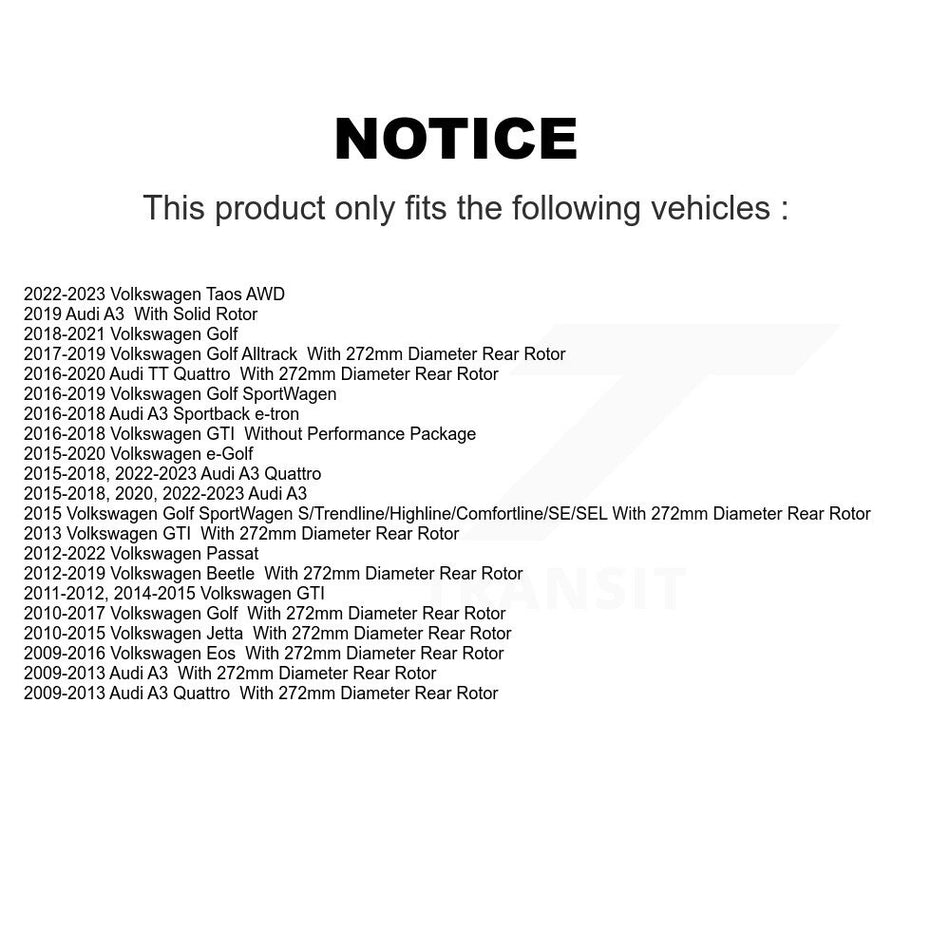 Rear Disc Brake Rotors Pair For Volkswagen Jetta Passat GTI Audi Golf Beetle A3 SportWagen Quattro Eos Alltrack e-Golf Sportback e-tron K8-100906