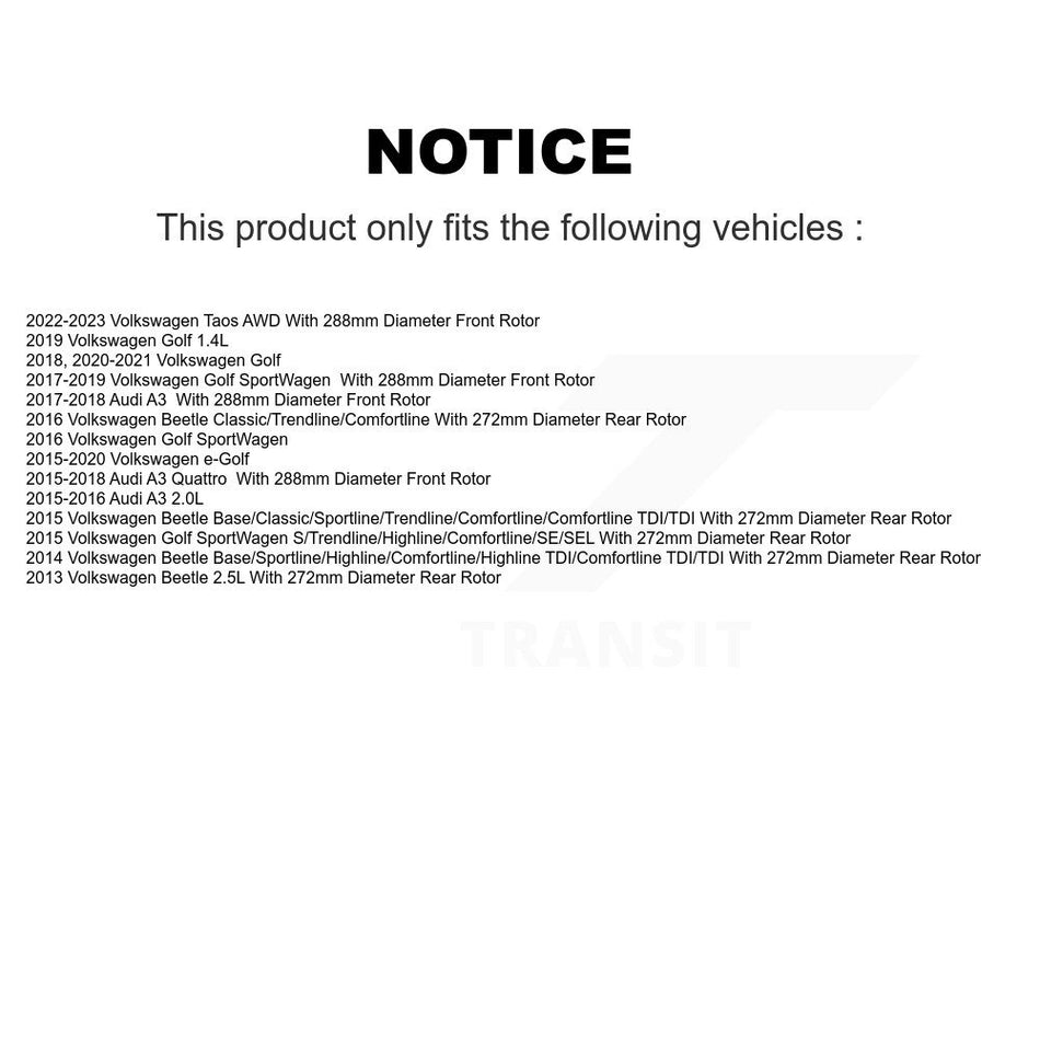 Front Rear Disc Brake Rotors Kit For Volkswagen Audi Beetle A3 Golf SportWagen Quattro e-Golf K8-101443