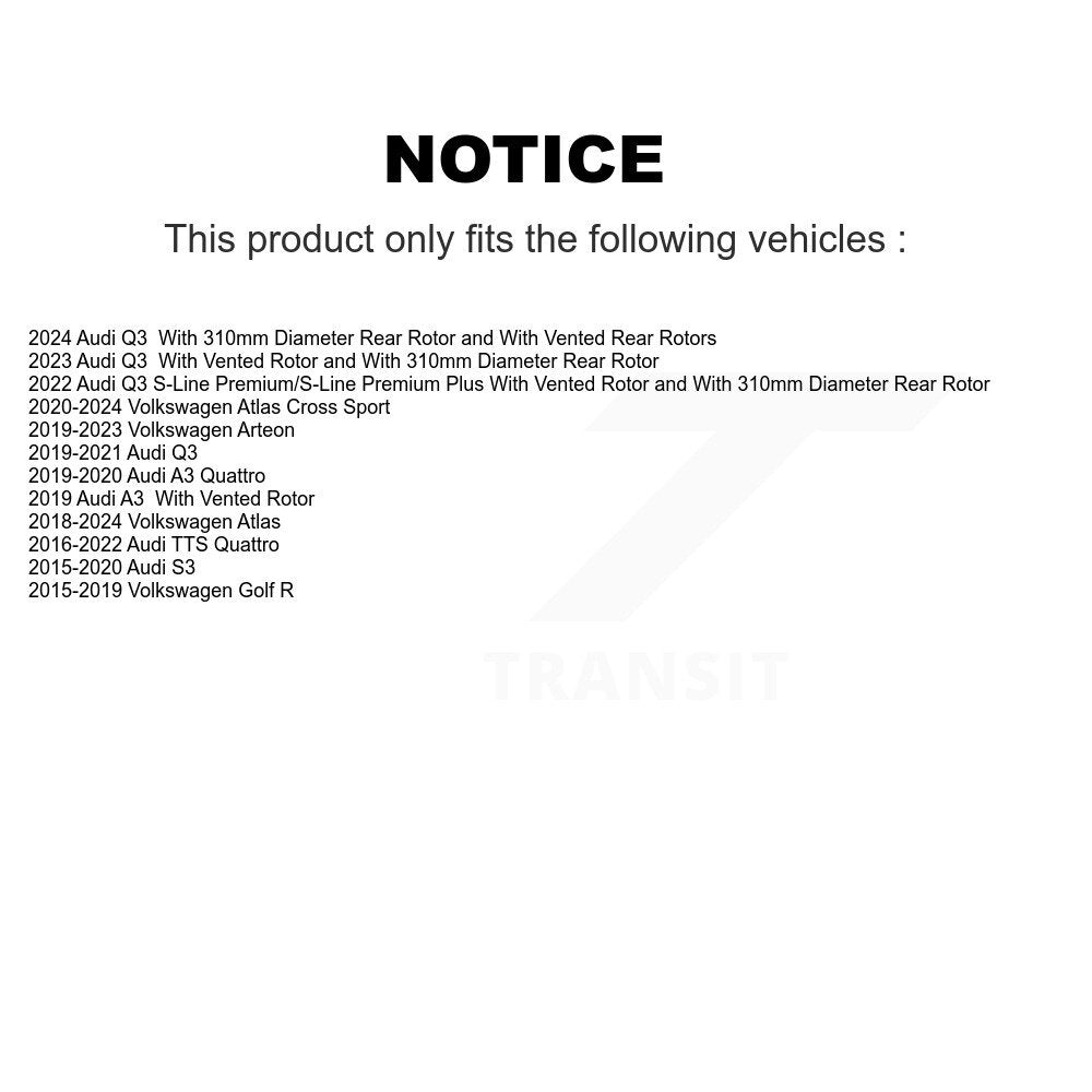 Rear Brake Rotor & Ceramic Pad Kit For Volkswagen Atlas Audi Q3 Cross Sport Golf R Arteon K8A-100416