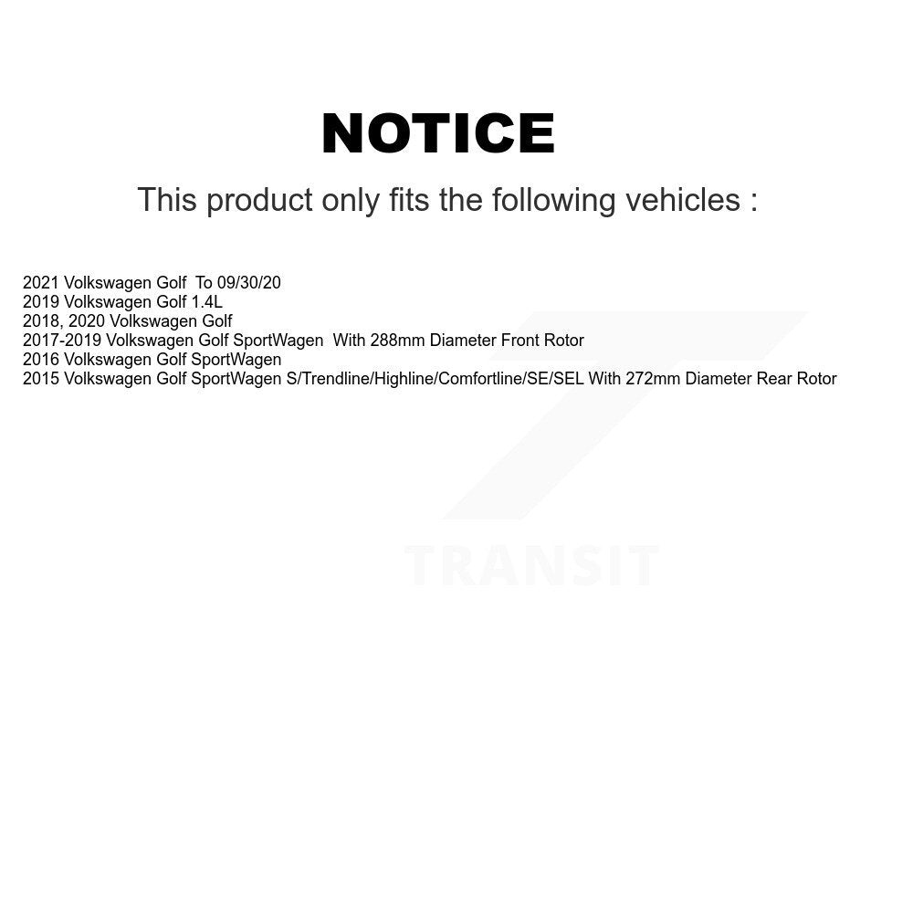 Front Rear Ceramic Pads And Disc Brake Rotors Kit For Volkswagen Golf SportWagen K8A-103616