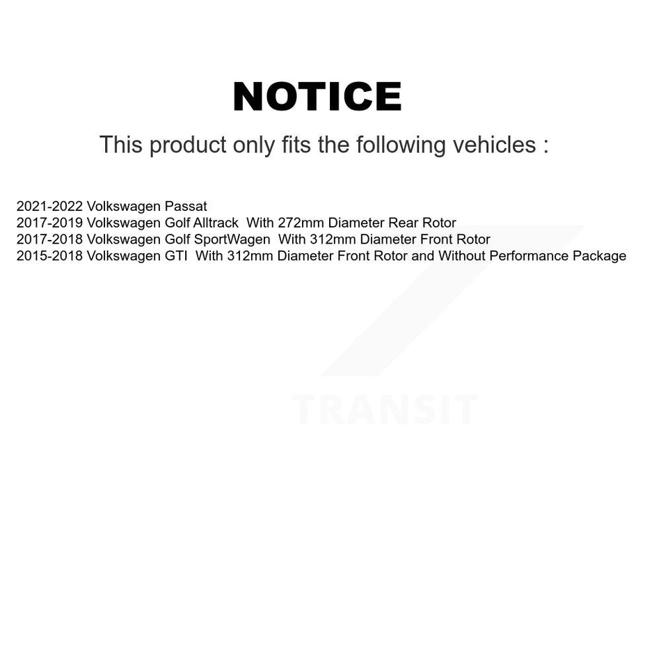 Front Rear Ceramic Pad Brake Rotor Kit For Volkswagen Golf SportWagen GTI Alltrack Passat K8A-103664