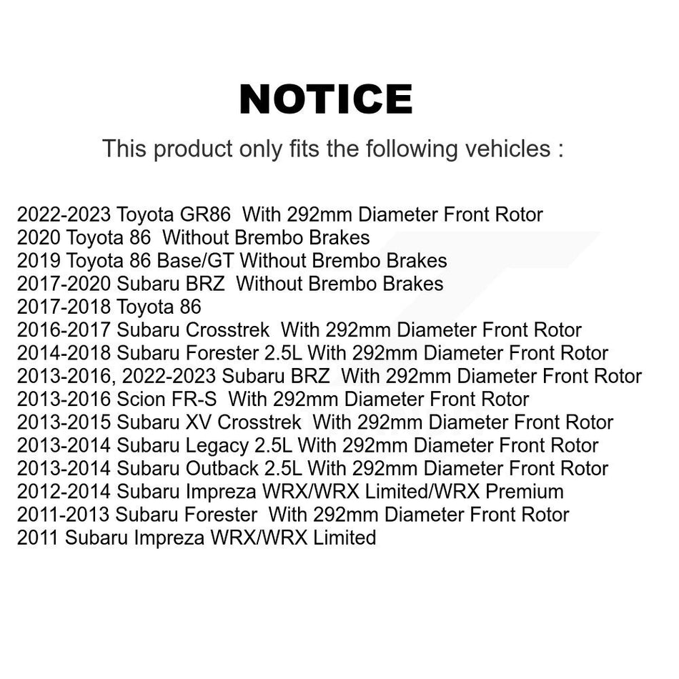 Front Brake Rotor Ceramic Pad Kit For Subaru Forester Impreza XV Crosstrek Outback BRZ 86 K8A-103780