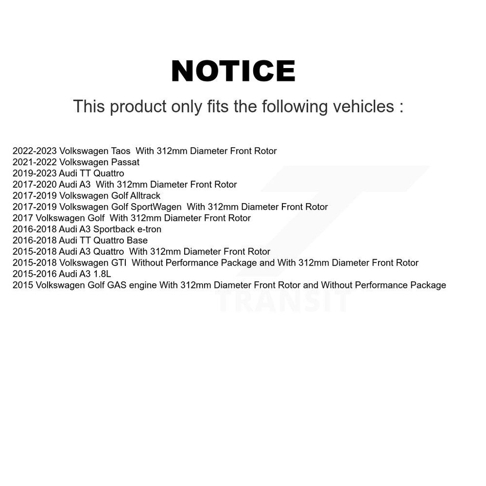 Front Brake Rotor Ceramic Pad Kit For Volkswagen Golf Taos SportWagen Audi GTI A3 Quattro K8A-103958