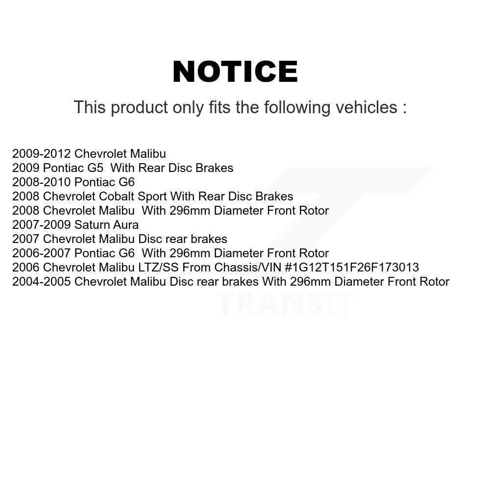Front Brake Rotor & Ceramic Pad Kit For Chevrolet Malibu Pontiac G6 Cobalt G5 Saturn Aura K8A-104147