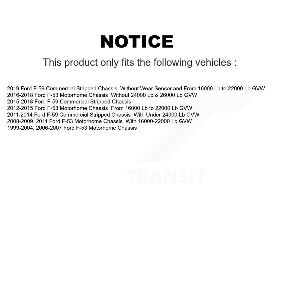 Front Brake Rotor & Semi-Metallic Pad Kit For Ford F-53 Motorhome Chassis F-59 Commercial K8A-104344