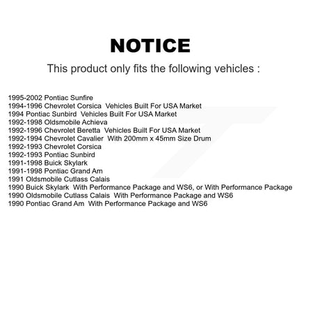 Front Rear Brake Rotors Semi-Metallic Pad Drum Kit For Pontiac Sunfire Chevrolet Grand Am K8A-105125