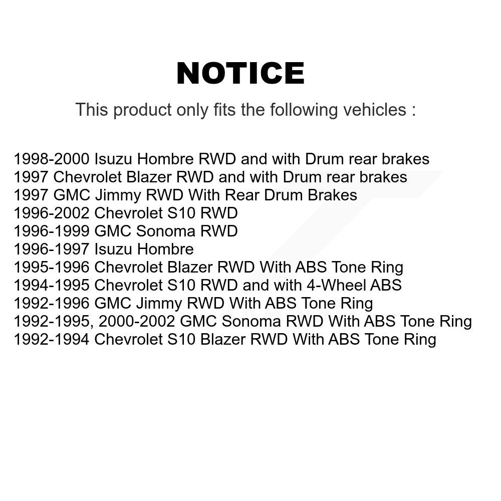 Front Rear Brake Rotor Hub Semi-Metallic Pad Drum Kit For Chevrolet S10 GMC Sonoma Blazer K8A-105401
