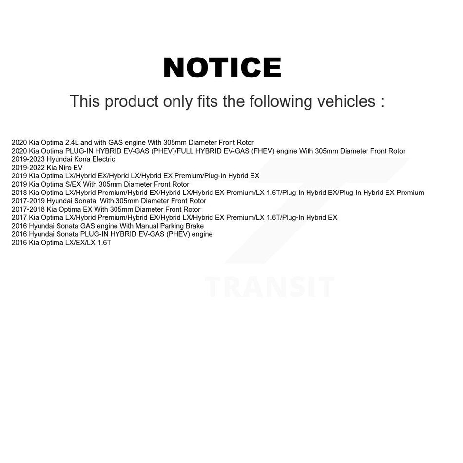 Front Disc Brake Rotors And Ceramic Pads Kit For Hyundai Sonata Kia Optima Niro EV Kona Electric K8C-100126