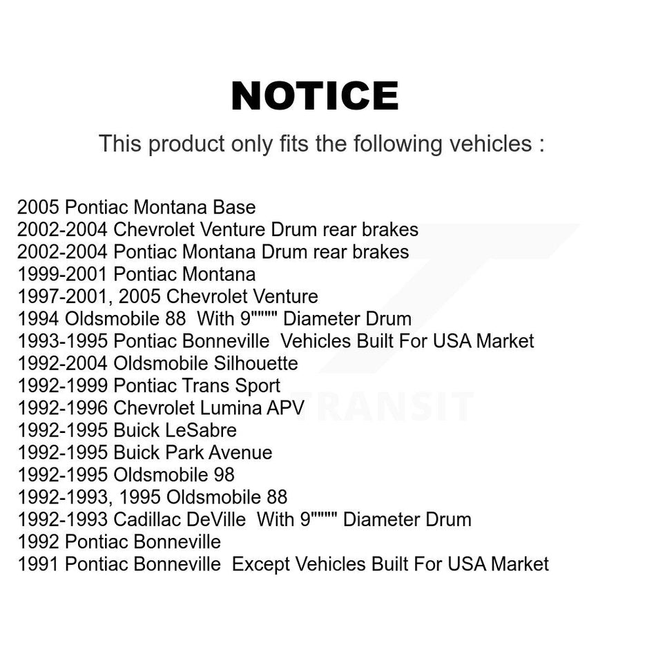 Rear Brake Drum Shoe Spring & Cylinder Kit For Chevrolet Venture Pontiac Montana Oldsmobile Buick Silhouette LeSabre Park Avenue Cadillac DeVille 88 Bonneville Trans Sport 98 K8N-100397