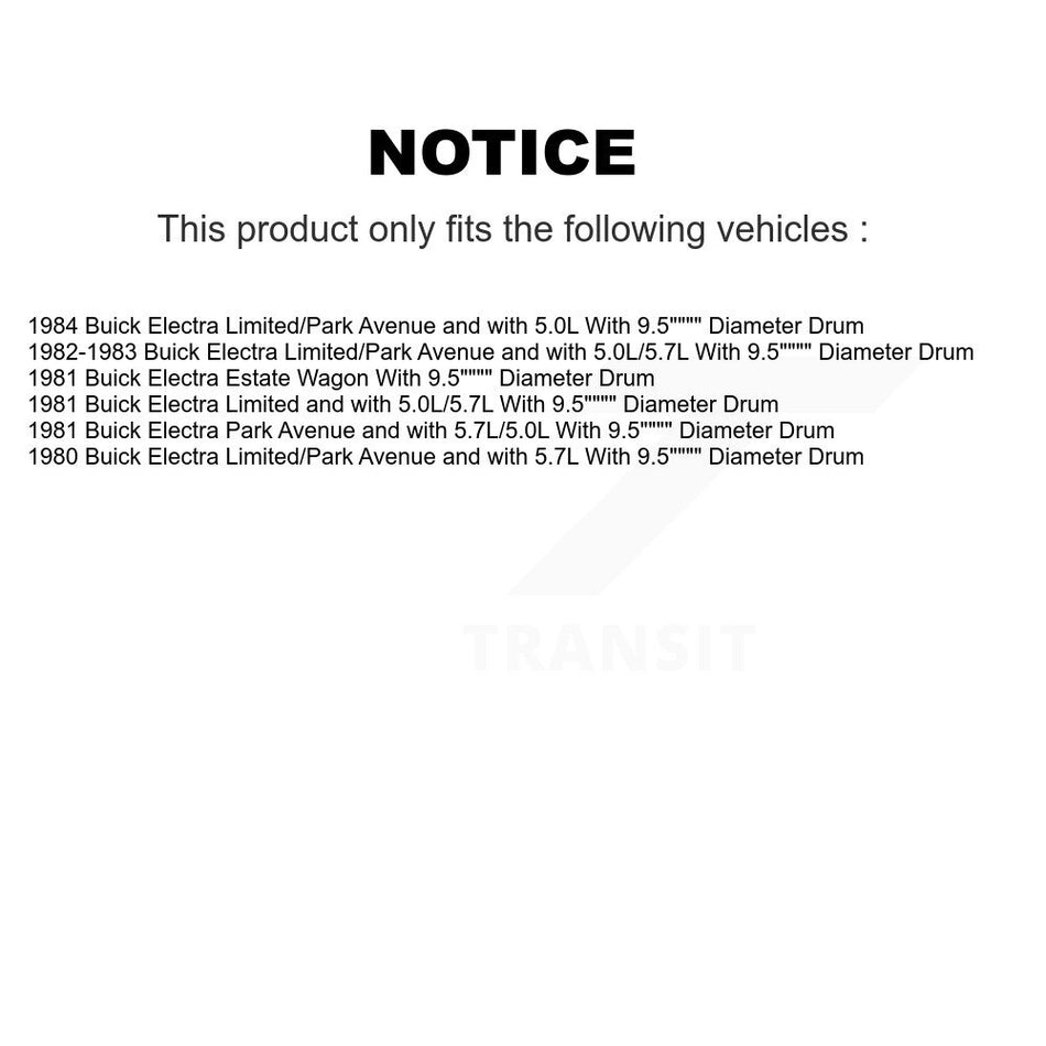 Rear Brake Drum Shoes Spring And Cylinders Kit For Buick Electra With 9.5" Diameter K8N-100589