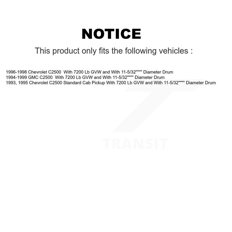 Front Rear Disc Brake Rotors Hub Assembly Semi-Metallic Pads And Drum Kit For C2500 Chevrolet GMC With 7200 Lb GVW 11-5/32" Diameter K8S-103478