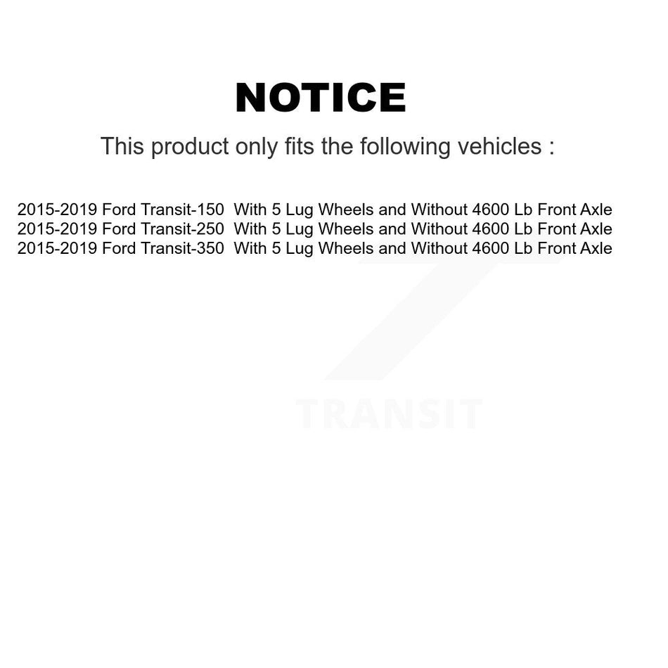 Front Rear Disc Brake Rotors And Ceramic Pads Kit For 2015-2019 Ford Transit-250 Transit-350 Transit-150 With 5 Lug Wheels Without 4600 Lb Axle K8T-100980