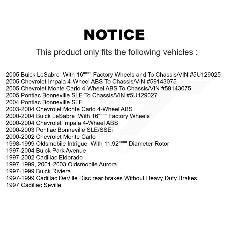 Front Hub Bearing Disc Brake Rotor Pads Kit For Chevrolet Buick Impala LeSabre Monte Carlo Park Avenue Cadillac Pontiac Bonneville DeVille Oldsmobile Eldorado Aurora Intrigue KBB-100414