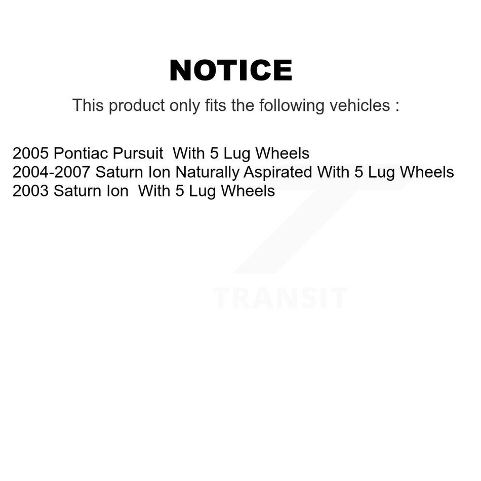 Front Hub Bearing Assembly With Disc Brake Rotors And Ceramic Pads Kit For Saturn Ion Pontiac Pursuit 5 Lug Wheels KBB-100493