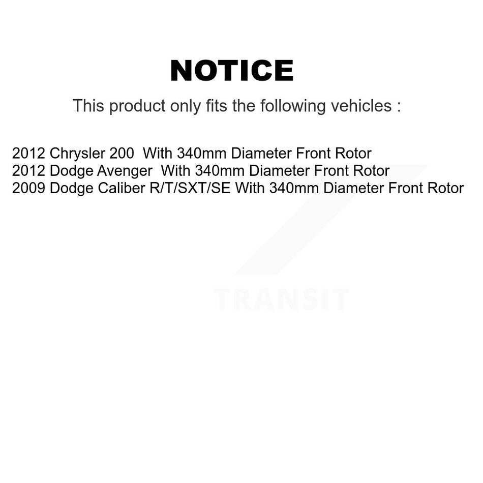 Front Hub Bearing Assembly With Disc Brake Rotors And Ceramic Pads Kit For 2012-2012 Chrysler 200 Dodge Avenger 340mm Diameter Rotor KBB-100587