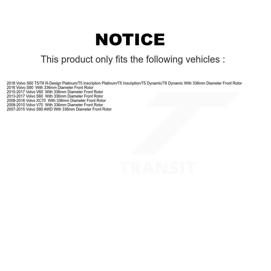 Front Hub Bearing Assembly With Disc Brake Rotors And Ceramic Pads Kit For Volvo S60 XC70 S80 V60 V70 336mm Diameter Rotor KBB-100697