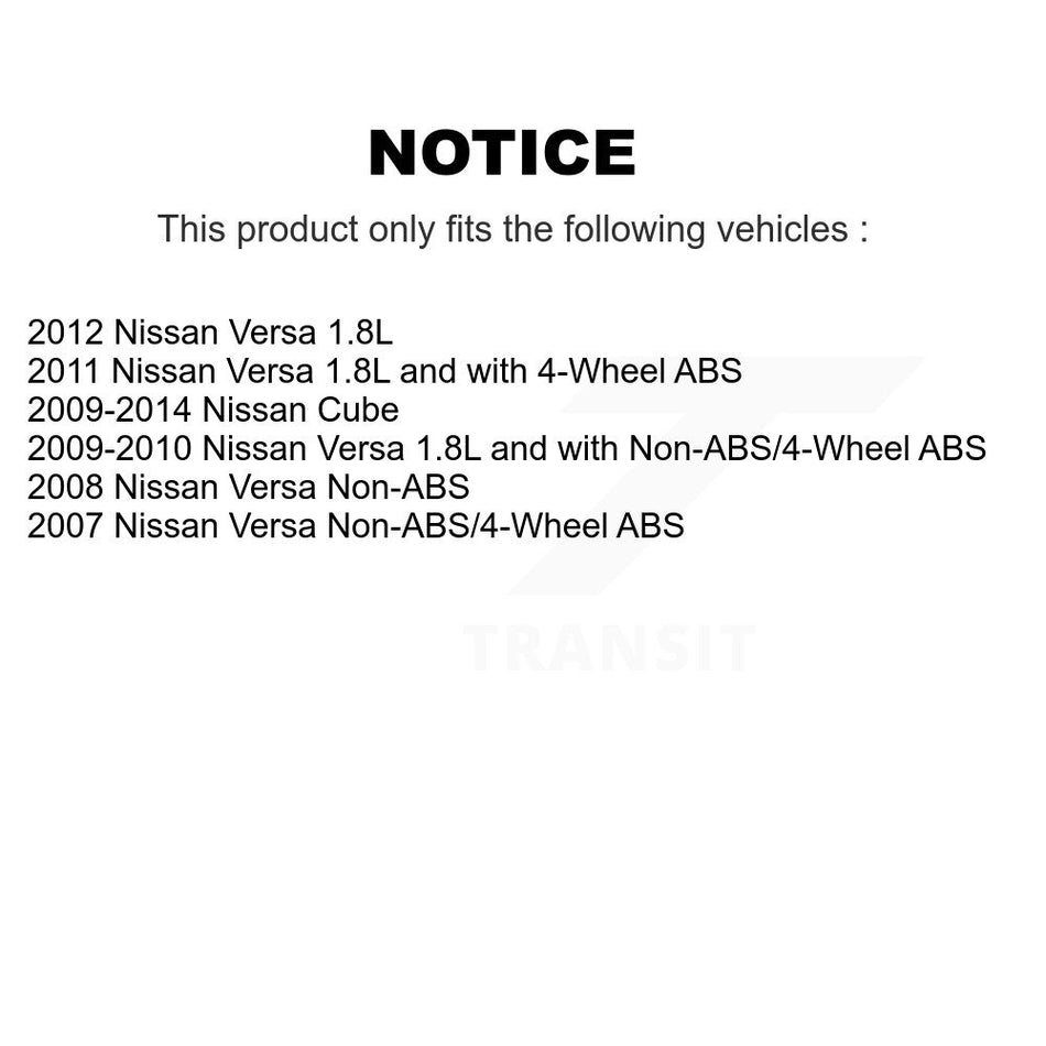 Front Hub Bearing Assembly With Disc Brake Rotors And Ceramic Pads Kit For Nissan Versa KBB-100750