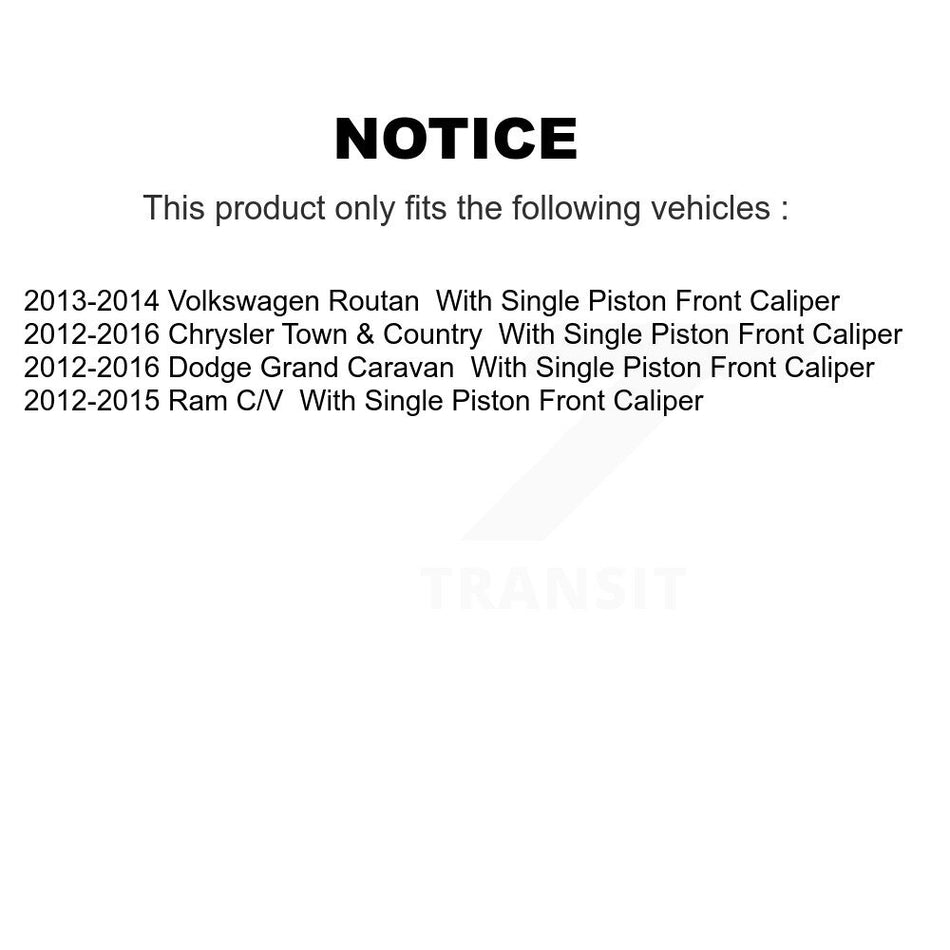 Front Hub Bearing Assembly Disc Brake Rotors And Ceramic Pads Kit For Dodge Grand Caravan Chrysler Town & Country Ram C/V Volkswagen Routan With Single Piston Caliper KBB-100923