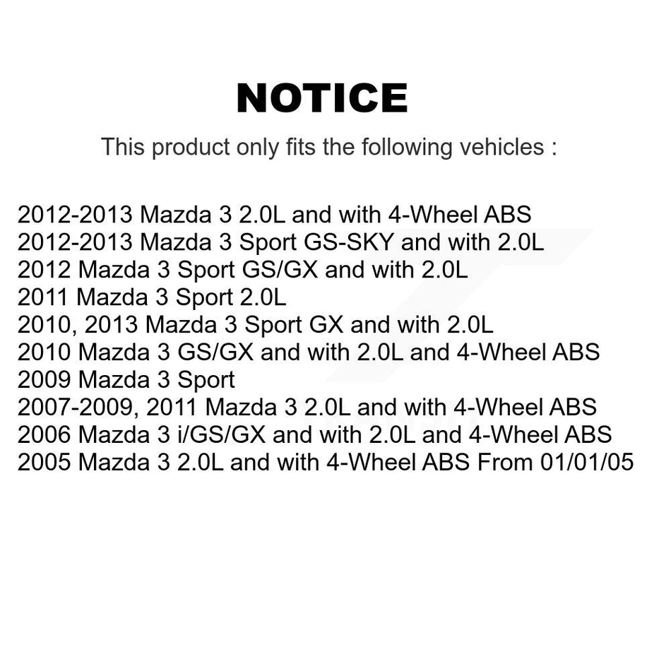 Front Wheel Bearing With Coated Disc Brake Rotors And Semi-Metallic Pads Kit For Mazda 3 Sport KBB-101473