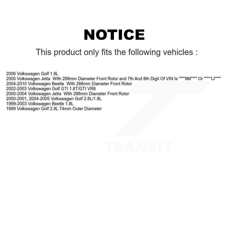 Front Wheel Bearing With Coated Disc Brake Rotors And Semi-Metallic Pads Kit For Volkswagen Jetta Beetle Golf KBB-101577