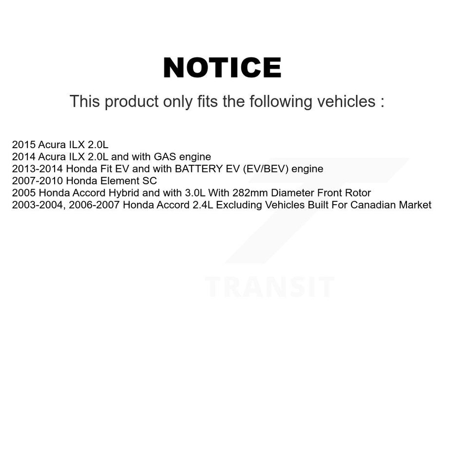 Front Wheel Bearing With Coated Disc Brake Rotors And Semi-Metallic Pads Kit For Honda Accord Element KBB-101679