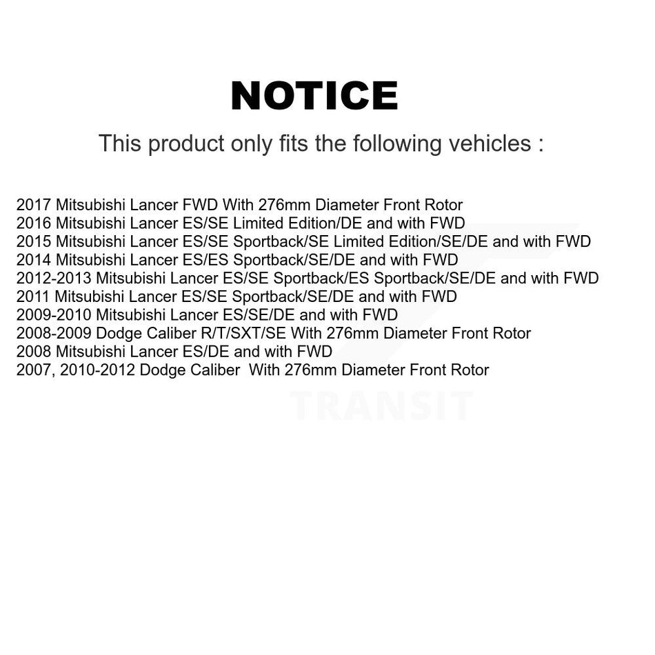 Front Wheel Bearing With Coated Disc Brake Rotors And Ceramic Pads Kit For Dodge Caliber Mitsubishi Lancer KBB-102038