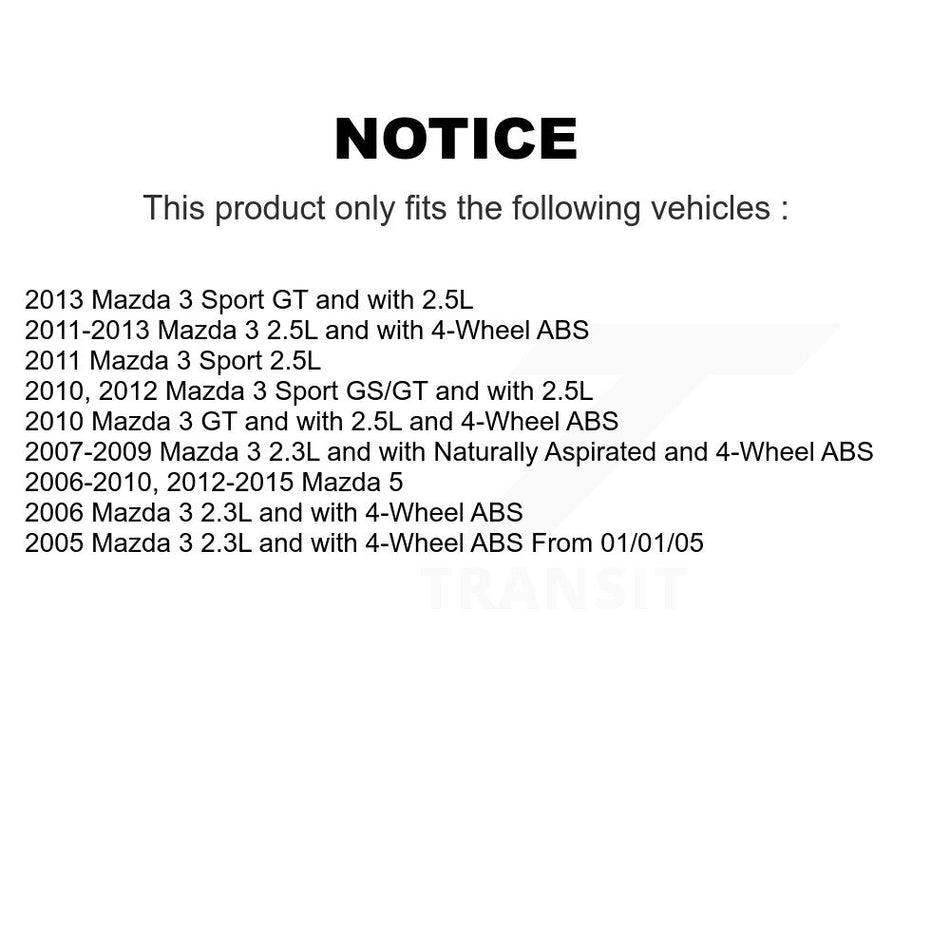 Front Wheel Bearing With Disc Brake Rotors And Semi-Metallic Pads Kit For Mazda 3 5 Sport KBB-102767