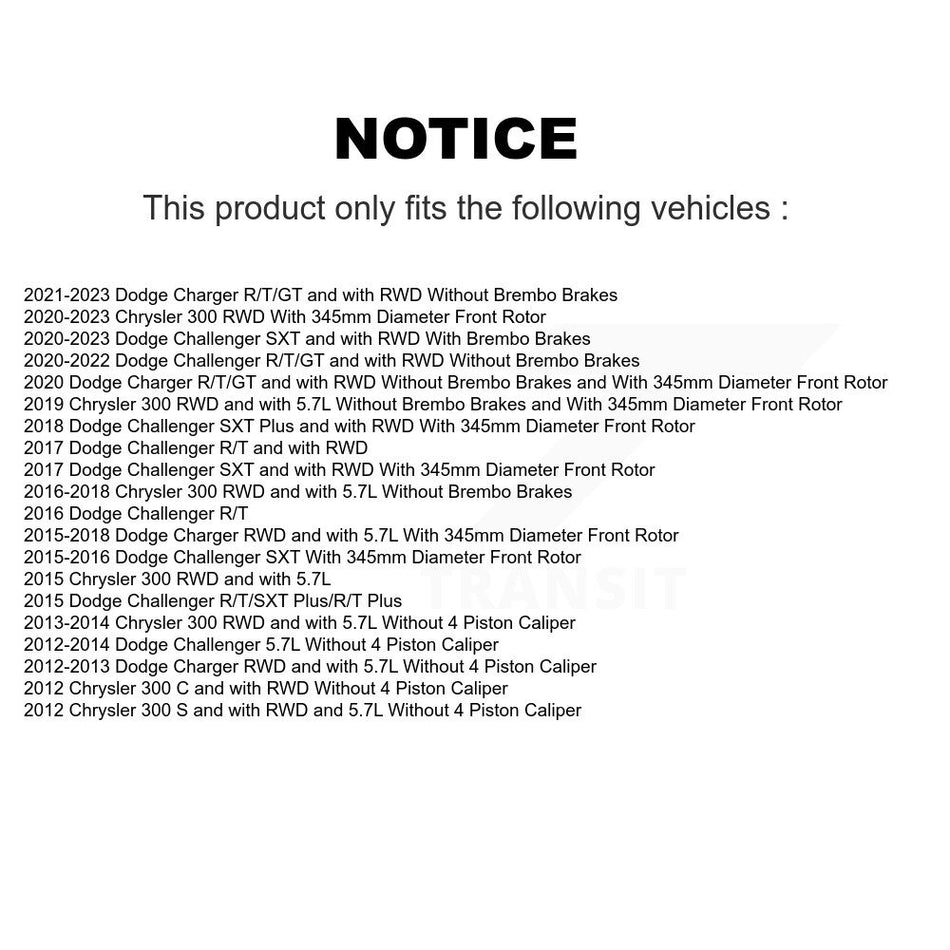 Front Hub Bearing Assembly With Coated Drilled Slotted Disc Brake Rotors And Semi-Metallic Pads Kit For Dodge Charger Challenger Chrysler 300 KBB-102952