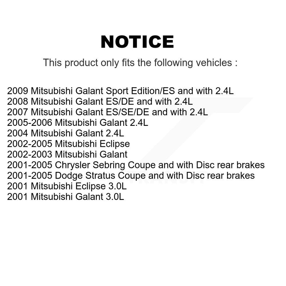 Front Hub Bearing Assembly With Coated Disc Brake Rotors And Semi-Metallic Pads Kit For Mitsubishi Chrysler Sebring Galant Dodge Stratus Eclipse KBB-103501