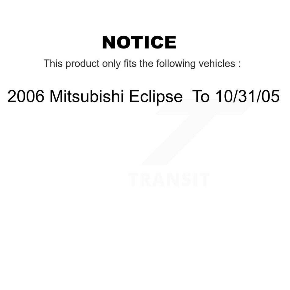 Front Hub Bearing Assembly With Coated Disc Brake Rotors And Semi-Metallic Pads Kit For 2006 Mitsubishi Eclipse To 10 31 05 KBB-103502