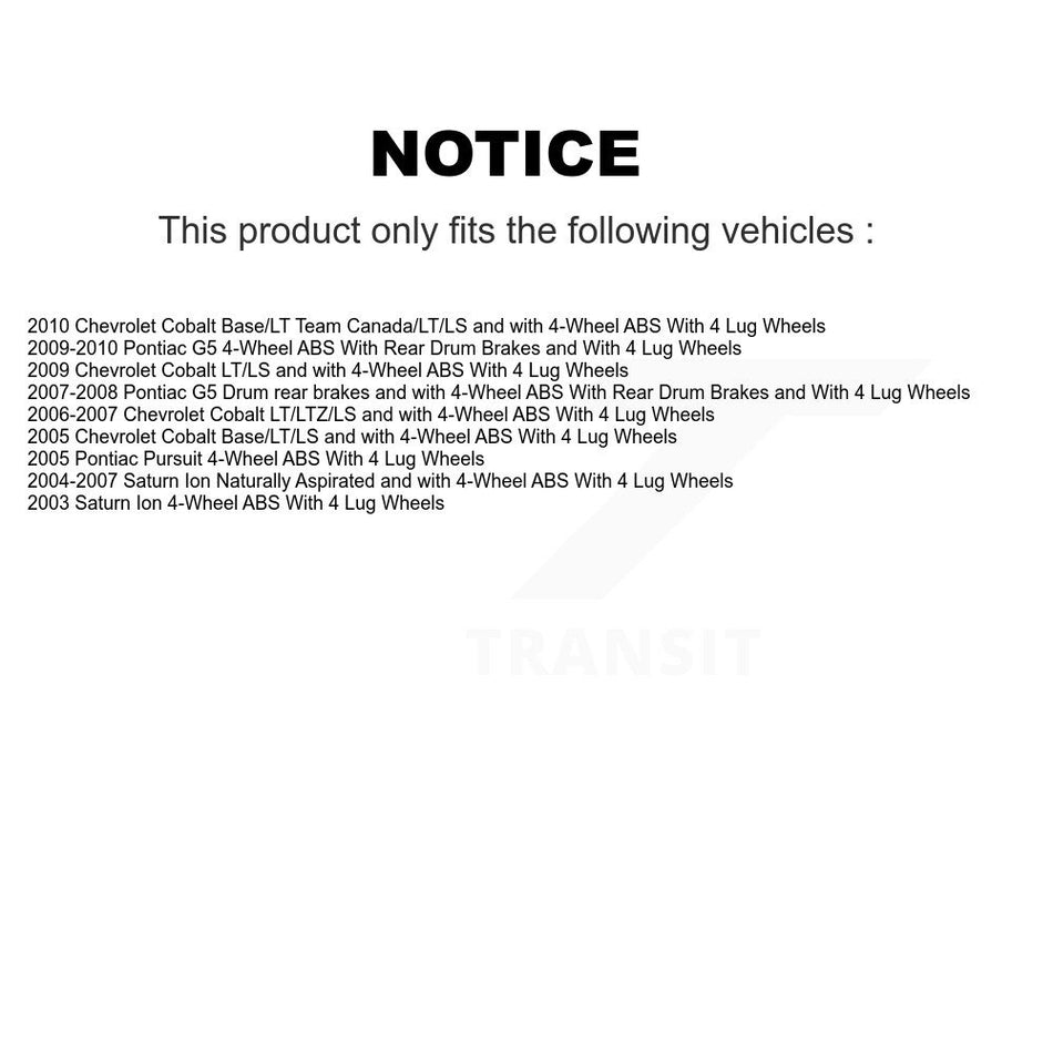 Front Hub Bearing Assembly With Coated Disc Brake Rotors And Semi-Metallic Pads Kit For Chevrolet Cobalt Saturn Ion Pontiac G5 Pursuit KBB-103531