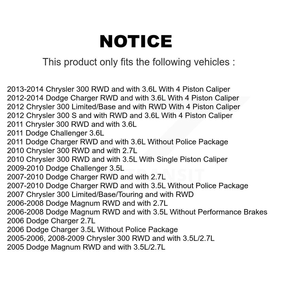Front Hub Bearing Assembly With Coated Disc Brake Rotors And Semi-Metallic Pads Kit For Dodge Chrysler 300 Charger Magnum Challenger KBB-103570